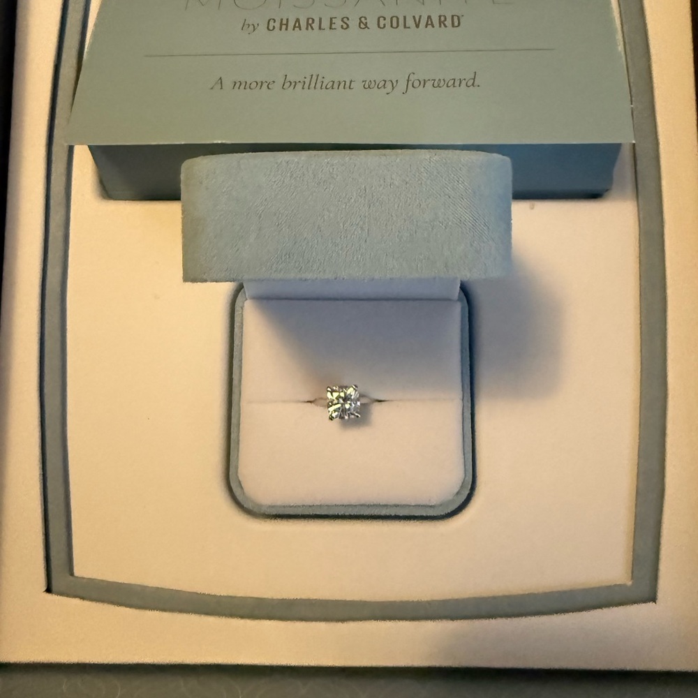 Charles & Colvard 14k White Gold Moissanite Cushion Cut Solitaire